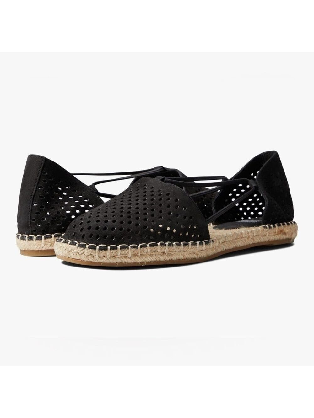 Andre Assous black suede perforated peep toe Espadrille Flats size 7